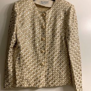St John evening jacket Size 12  with gold and white paillettes and gold studs.